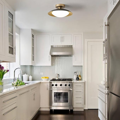 Dimmable Small Mid Century Modern Flush Mount Ceiling Light with Acrylic Shade,Black and Gold LED Ceiling Lights,5CCT 2700K-6000K Light Fxiture for Hallway Entryway Bedroom Kitchen Laundry Room 11.8in