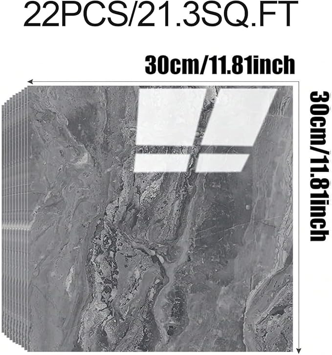 22pcs Marble Peel and Stick Backsplash Waterproof Washroom Wall Panels, Peel and Stick Tile, PVC Foam Wall Panels for Kitchen,Bathroom,Living Room,Grey (Not Real Tile,11.8" x 11.8")