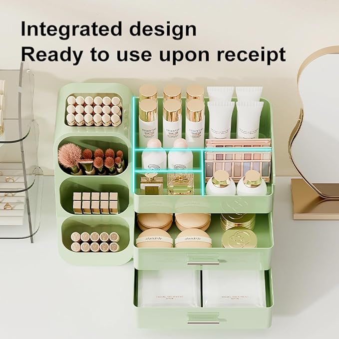Makeup Organizer with Drawers for Vanity,Spacious Cosmetic Display Case,Perfect Storage Solution for Your Beauty Essential (All Green)