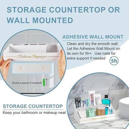 Toothbrush Holders, Toothbrush Holders for Bathroom with 6 Large Capacity Storage Slots & 3 Qtip Holders - Sturdy for Bathroom Counter Organizers and Storage Countertop - Marble White