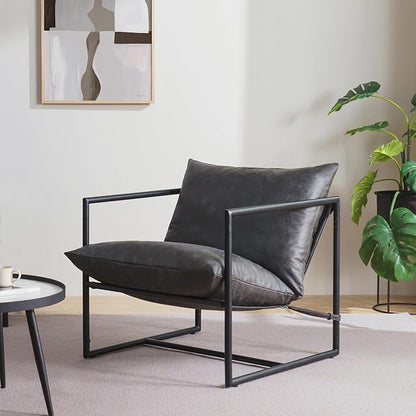 ZINUS Aidan Faux Leather Sling Accent Chair, Metal Framed Armchair with Shredded Foam Cushioning, Slate Grey