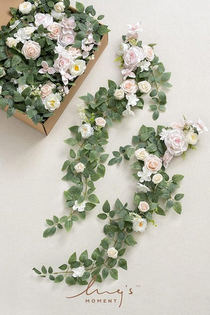 Ling's Moment 10pcs Wedding Chair Decorations Aisle Floral Swag Artificial Pew Flowers Hanging Garland Blush Pink & Cream For Ceremony Reception Church Rose Floral Faux Arrangement Party Outdoor Decor