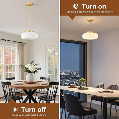 Mid-Century Modern Gold Semi Flush Mount Ceiling Light, 3-Light Kitchen Light Fixtures with Glass Shade for Entryway Hallway Bathroom Bedroom (12.6 Inch)