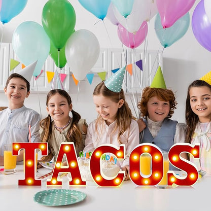 Tacos Light up Letters Sign Party Decorations Battery Powered Marquee Lighted Sign Alphabet LED Letter Lights for Christmas Tacos Bar Themed Party Birthday Home Tabletop Decor Supplies