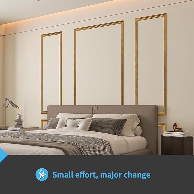 Art3d Pre-Cut Wall Molding Set of 6 pcs, Ready-to-Assemble Wainscoting Panels for Interior Wall Décor Living Room Bedroom Accent Wall - Installed with Glue, 3 Top 3 Bottom, Antique Gold