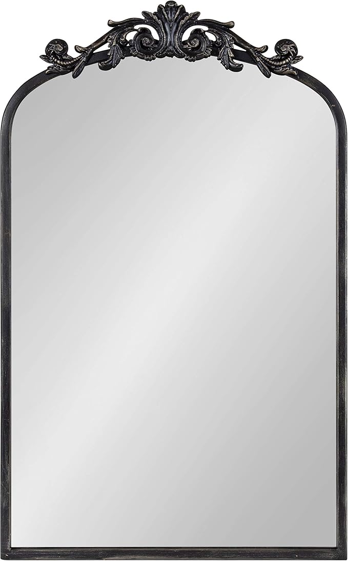 Kate and Laurel Arendahl Traditional Arch Mirror, 19 x 30.75, Antique Black, Baroque Inspired Wall Decor
