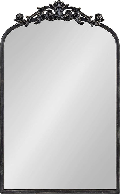 Kate and Laurel Arendahl Traditional Arch Mirror, 19 x 30.75, Antique Black, Baroque Inspired Wall Decor