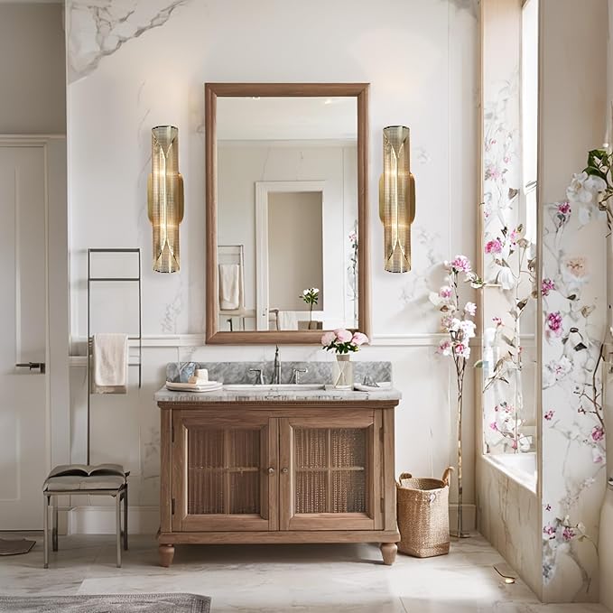 Modern Aged Brass Curved Rounded Perforated Metal Canopy Double Wall Sconce, Hand-Made Wall Mounted Light Beside Mirror, Wall Light for Hallway, Bedroom, Living Room