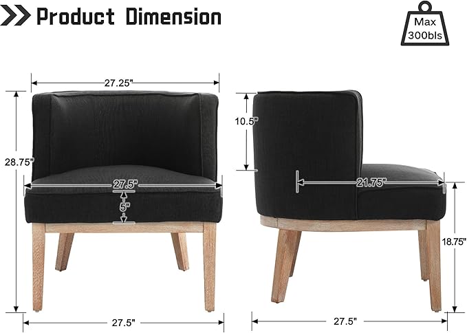 Comfy Barrel Chair Mid Century Modern Accent Chair with Solid Wood Leg Upholstered Reading Chairs Linen Fabric Waiting Room Round Side Chairs for Living Room Bedroom Office, Charcoal