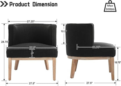 Barrel Chairs Set of 2 Mid Century Modern Accent Chair with Wooden Legs Upholstered Reading Arm Linen Fabric Waiting Room Round Side Chairs for Small Spaces Living Room Bedroom Office, Charcoal
