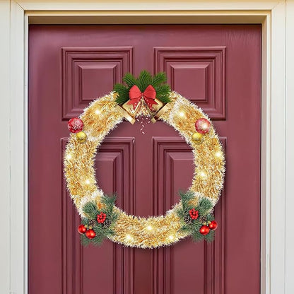 Lush Christmas Tinsel Garland, Gold & White Radiant Metallic Twist Streamers for Holiday Decor, Plush & Full Xmas Tree Garland for an Elegant Festive Atmosphere, Indoor & Outdoor Party Supplies