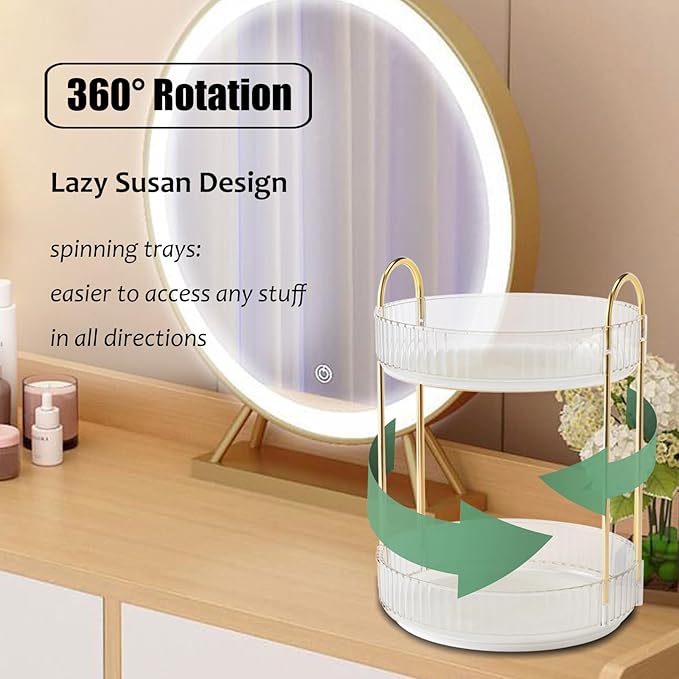 Rotating Makeup Organizer Countertop 2 Tier Lazy Susan Clear Skincare Perfume Storage for Bathroom Counter Vanity, Transparent