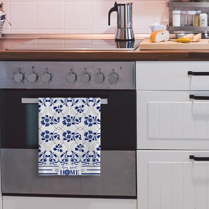 Boho Floral Dish Towels Set of 2 Absorbent Decorative Kitchen Towels, Blue