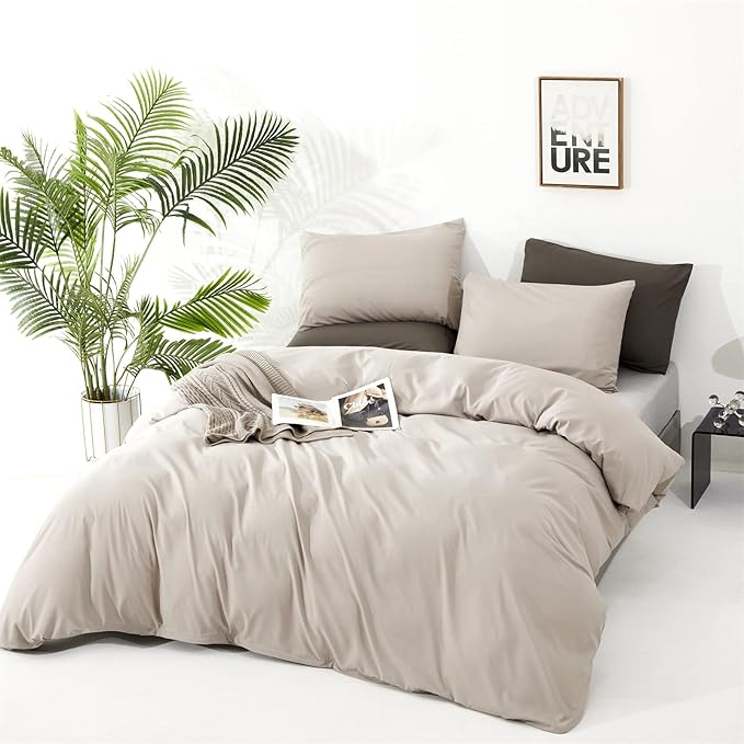 CLOTHKNOW Light Khaki Comforter Sets Full Oatmeal Bedding Comforter Sets All Season Soft Beige Khaki Comforter with 2 x Pillow Cases