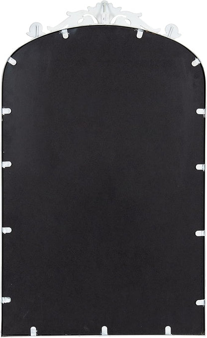 Kate and Laurel Arendahl Traditional Arch Wall Mirror; 19 x 31; Antique White; Vintage Glam Baroque-Inspired Arched Bathroom Vanity Mirror with Ornate Crown