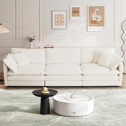 SoarFlash Chenille Sectional Sofa, Comfy Modular Loveseat Sofa, Modern 3-Seat Couch Deep Seat Sofa Set for Living Room,White