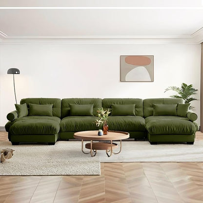 SoarFlash Sectional Sofa Couch, U Shaped Modern Modular Sofa with Solid Wood Legs, Couches Sofas for Living Room Apartment, Comfortable Couches, Green