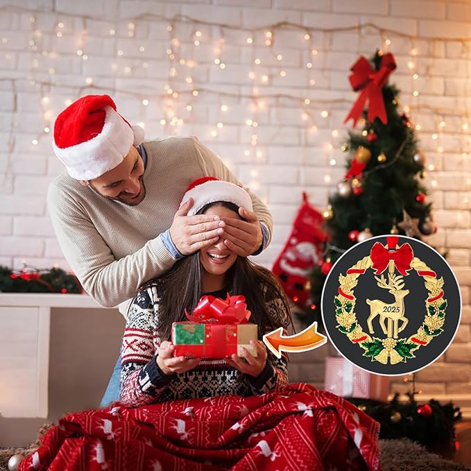 Christmas Ornament 2025 for Christmas Tree Decorations,2025 Christmas Wreath Ornament with Christmas Deer for Holiday Decorative Gift