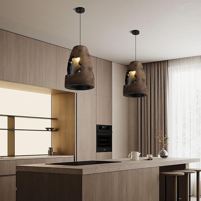 JAYMP Wabi Sabi Pendant Light for Dining Room Kitchen Island Hallway Farmhouse Hanging Lamp E26 Base Retroism Style Wine Bottle Shape Lighting Fixture (Antique Brown,A Shape, D35×H51cm)