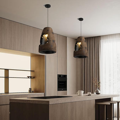 JAYMP Wabi Sabi Pendant Light for Dining Room Kitchen Island Hallway Farmhouse Hanging Lamp E26 Base Retroism Style Wine Bottle Shape Lighting Fixture (Antique Brown,A Shape, D35×H51cm)