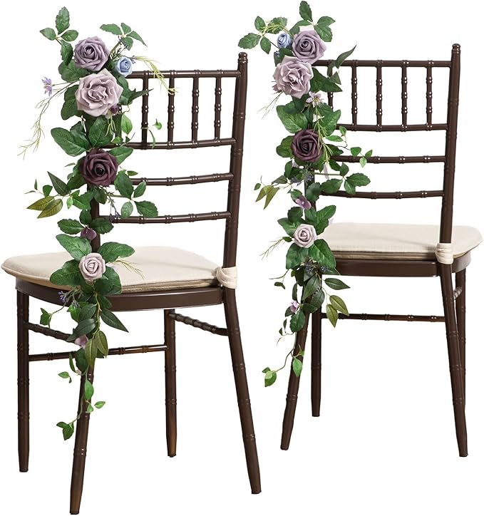Ling's moment 10pcs Wedding Chair Decorations Aisle Floral Swag Artificial Pew Flowers Hanging Provence Blue & Purple for Ceremony Reception Church Rose Floral Faux Arrangement Party Outdoor Decor