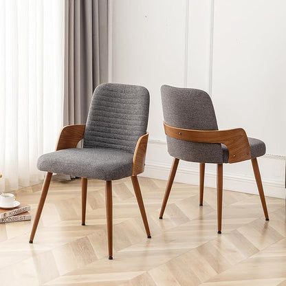 Dining Room Chairs,Mid Century Modern Kitchen Chairs,Upholstered Chairs,Metal Legs Wooden Desk Chairs,Armless and No Wheels for Kitchen Dining Living Room,Gray Fabric,1PCS