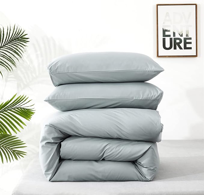 Pureant Haze Blue Comforter Sets Twin Solid Light Dusty Blue Bedding Comforters Cotton Women Men Plain Light Blue Bed Quilts Modern Light Greyish Blue Blankets Comforters Soft Health Lake Blue Bed