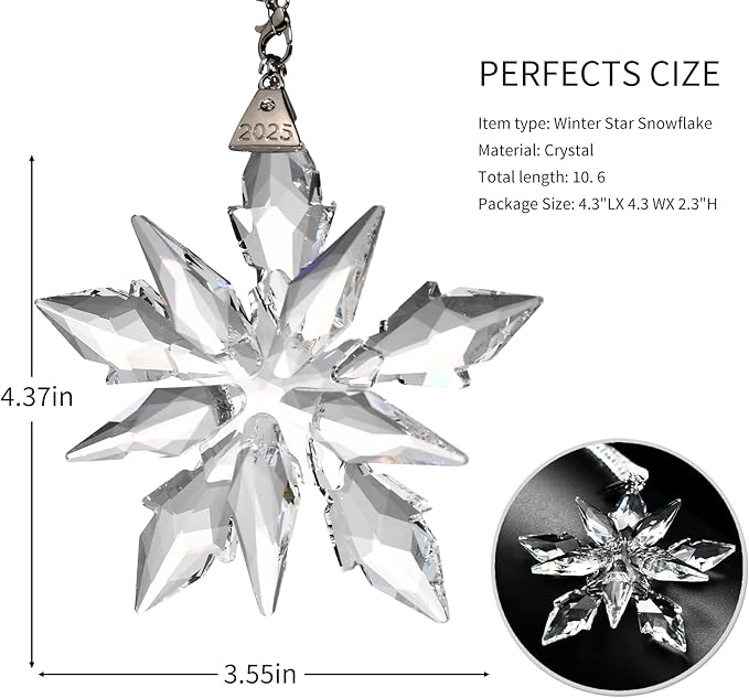 2025 Annual Edition Crystal Snowflake Christmas Ornament,Iridescent Holiday Tree Keepsake, Window Suncatcher,Winter Decor Gift (2025 Clear)