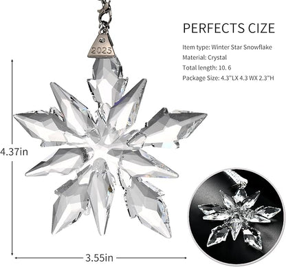 2025 Annual Edition Crystal Snowflake Christmas Ornament,Iridescent Holiday Tree Keepsake, Window Suncatcher,Winter Decor Gift (2025 Clear)