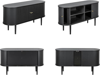 WERMO 55'' Black Sideboard Cabinet with Doors and Shelves - Black Cabinet for Living Room, Bedroom, Entryway and Office Credenza. Kitchen Buffet, Modern Media Console Table with Storage (Black Oak)
