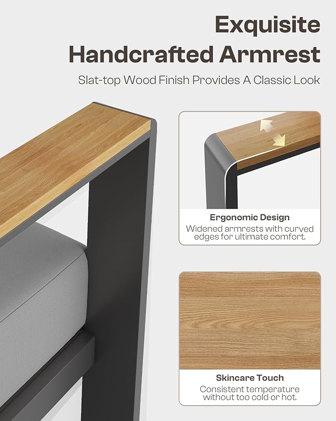 Aluminum Outdoor Patio Furniture Set with Table, 4 Piece Patio Conversation Sets Outdoor Chair with Washable Thick Cushions, Patio Sectional Furniture Set for Porch, Balcony, Yard, Gray