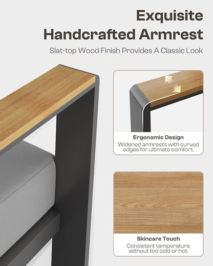 Aluminum Outdoor Patio Furniture Set with Table, 4 Piece Patio Conversation Sets Outdoor Chair with Washable Thick Cushions, Patio Sectional Furniture Set for Porch, Balcony, Yard, Gray
