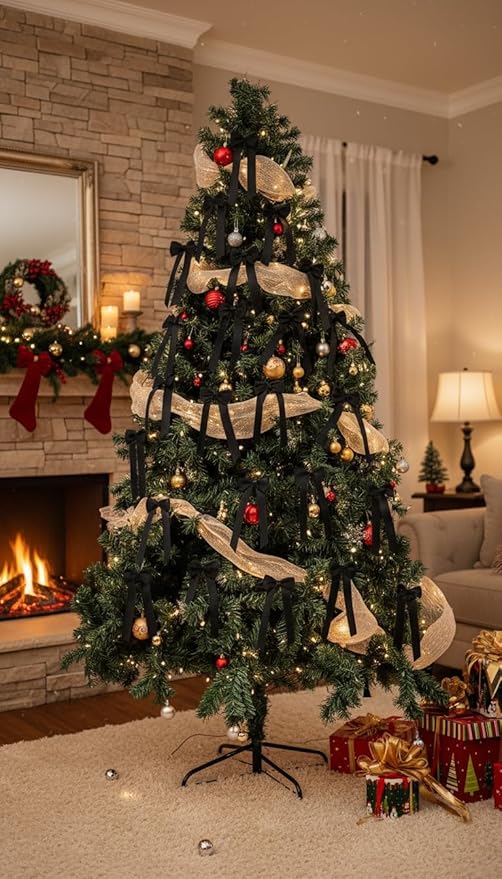 AYGXU 24pcs Christmas Bows Decor,premade Black Ribbon Bows for Christmas Tree Decorations,Double-Sided Ribbon Bow,Bows for Gift Wrapping,Bag Ties Twists