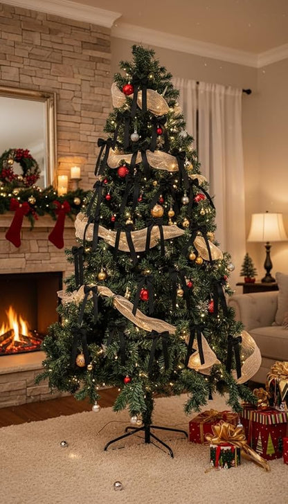 AYGXU 24pcs Christmas Bows Decor,premade Black Ribbon Bows for Christmas Tree Decorations,Double-Sided Ribbon Bow,Bows for Gift Wrapping,Bag Ties Twists