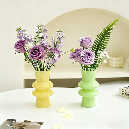 JSPYFITS Modern Glass Vases, 7.87" Tall Four-Layer Glass Vase Bubble Flower Vases Decorative for Home Décor, Decorative Milky Yellow Glasses Table Vase for Wedding Housewarming Gift