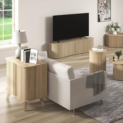 Fluted Sideboard Buffet Cabinet with Storage, 27” Curvy Edge Accent Storage Cabinet with Sliding Doors & Shelves, Modern Sideboard Credenza Console for Kitchen, Living Room, Entryway, Oslo