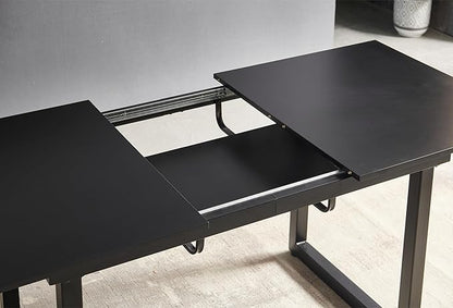 55''- 71'' Extendable Dining Room Table, Expandable Dining Table with Metal Leg, Modern Mid Century Large Table, for 2-6 Person, Black