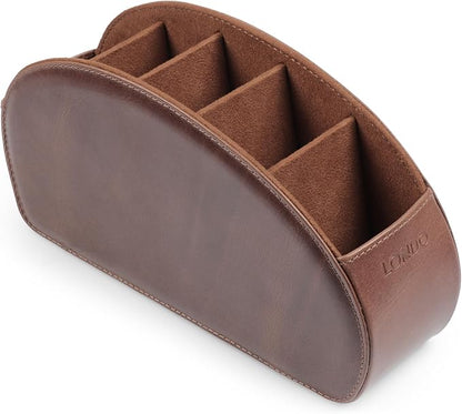 Londo Remote Control Holder with 5 Pockets - Store DVD, Blu-Ray, TV, Roku or Apple TV Remotes - Italian Genuine Leather with Suede Lining - Slim, Compact Living or Bedroom Storage