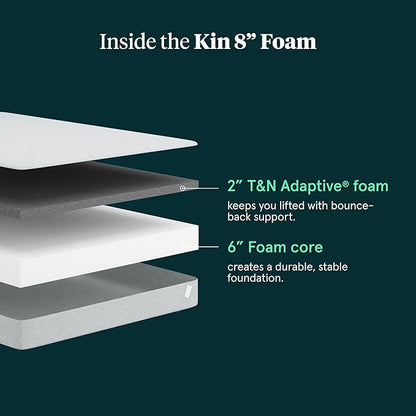 Kin By Tuft & Needle Firm 8" Cal King Adaptive Foam Mattress in a Box, Cooling Pressure Relief, Balanced Support, 100 Night Trial, Fiberglass-Free, CertiPUR-US, 10-Year Limited Warranty