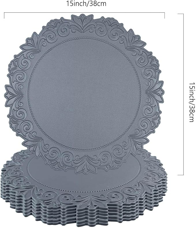 Noctiflorous Round Faux Leather 15 Inch Placemats Set of 6 Waterproof Wipeable Heat Resistant Tablemat for Dining Table Kitchen Non Slip Washable Oilproof Table Place Mat(Graphite Gray, 6)