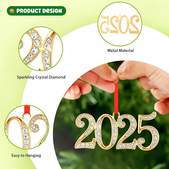 FLYAB 2025 Christmas Ornaments Metal Dated Hanging Ornament for Christmas Tree Decorations 2025 Gold Keepsake Gifts for Women Friend Girl Teens Coworkers Xmas Stocking Stuffers Holiday Party Supplies