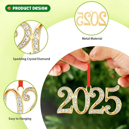 FLYAB 2025 Christmas Ornaments Metal Dated Hanging Ornament for Christmas Tree Decorations 2025 Gold Keepsake Gifts for Women Friend Girl Teens Coworkers Xmas Stocking Stuffers Holiday Party Supplies