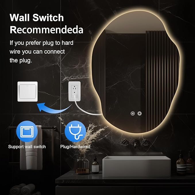 LED Bathroom Mirror with Lights,Asymmetrical Led Bathroom Vanity Mirror for Wall with Front and Backlit, Anti Fog, 3 Colors and Dimmable Light,[Horizontal/Vertical] 35" H x 25" W