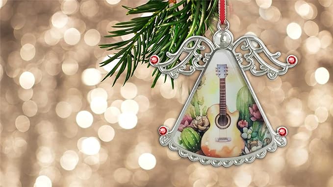 XUTAIGuitar Music Succulent Cactus Angel Christmas Tree Ornaments Christmas Ornament Glass Christmas Hanging Angel Glass Pendant for Holiday Decoration