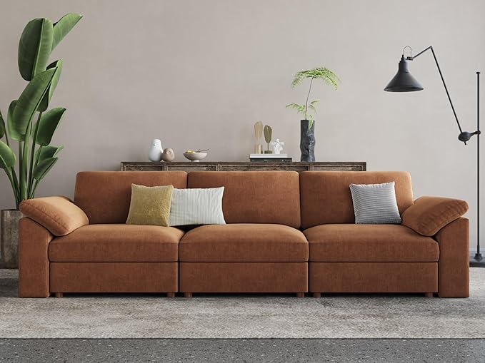 EASE MOOSE Brown Sectional Modular Sofa, Comfty 3 Seat Cloud Couch, FSC Certified Modern Deep Seat Sectional for Living Room