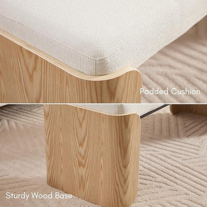 DUOMAY Modern Chenille Bedroom Bench, 49" Wide Long Entryway Bench with Solid Wood Legs Upholstered Dining Bench Ottoman for Living Room Indoor, White