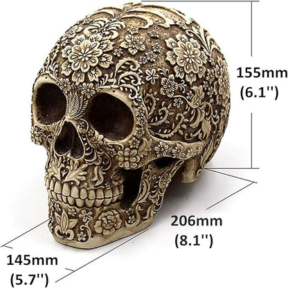 UJOY Creative Skull Flowers Sculpture 8.1'' Human Head Skeleton Statue Collectible Halloween Decoration Home Decor