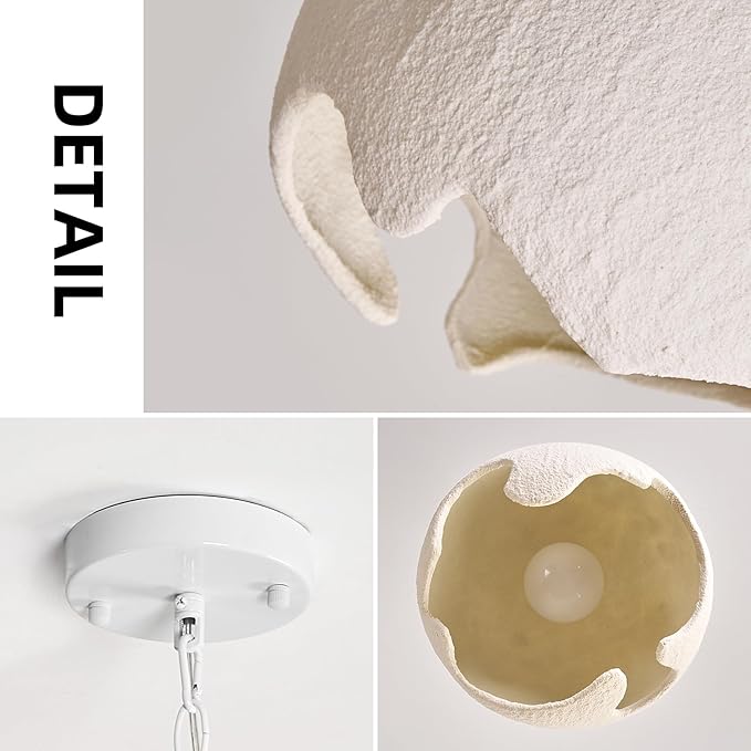 Wabi Sabi Pendant Lights, 7.5in White Modern Pendant Light Resin Hanging Lamp Kitchen Island Lighting Modern Japandi Chandelier for Dining Room Bedroom Hallway Restaurant Foyer