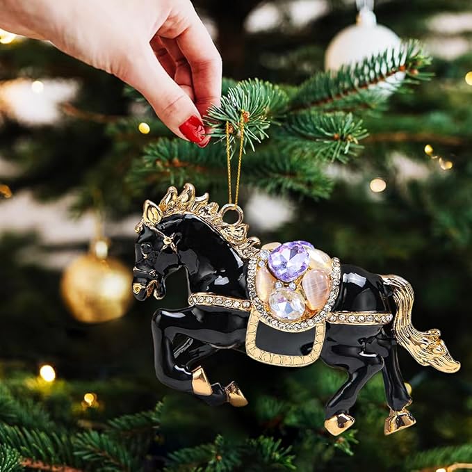 Horse Ornament,Rhinestone Black Horse Ornaments for Christmas Tree,Horse Gifts for Women,Girls,Horse Lovers, Equestrian Gifts,Christmas Ornaments for Kids