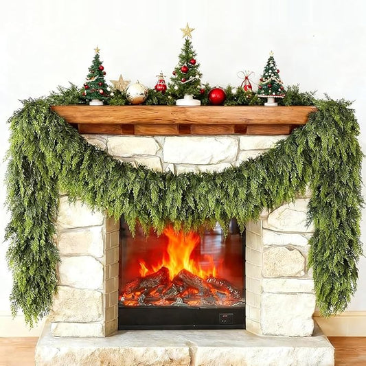 6ft 1Pcs Christmas Cedar Garland Artificial Realistic Soft Thick Green Faux Lush Cedar Pine Garland for Fireplace Mantel Stairs Doorframe Table Porch Indoor Outdoor Holiday Decor